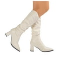 thumbnail image 6 of UngA Womens Mid Calf Boots Shark Boots Fold Over Chunky Heel Snip Toe Cowboy Cowgirl Pull On Boot for Women White,Size 8, 6 of 7