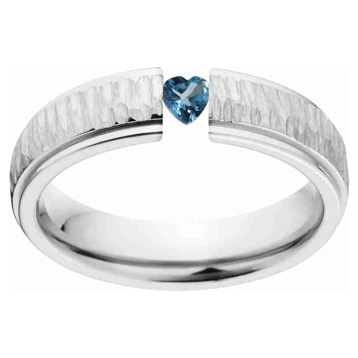 Heart Shaped Blue Saphire 5mm Stainless Steel Custom Tension Set Ring