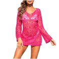 thumbnail image 2 of Fayshow0 Beach Cover Ups Women 50% off Clear Women’s Bathing Suit Cover Up for Beach Pool Swimwear Crochet Dress,Hot Pink M, 2 of 8