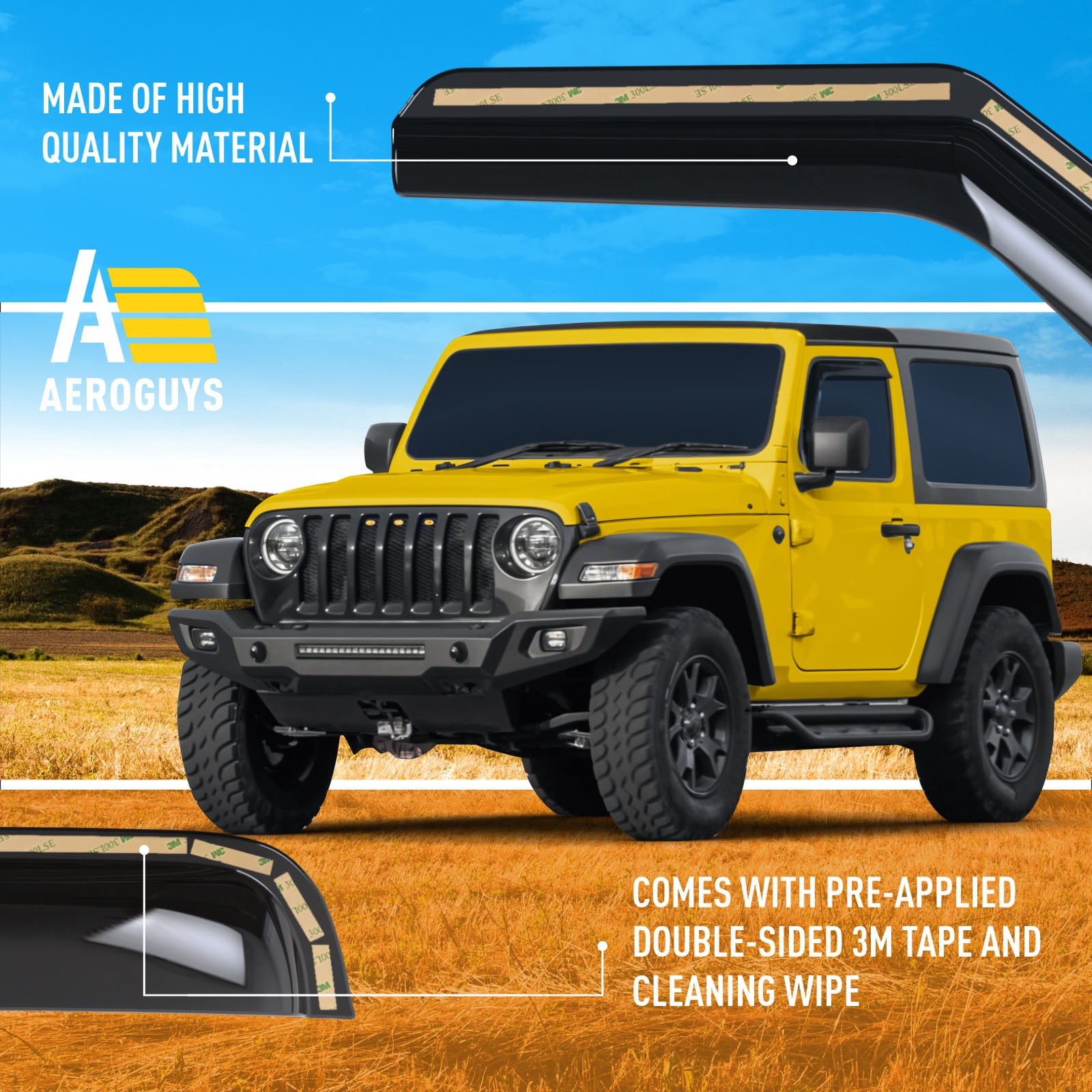 AEROGUYS In-Channel Window Deflectors Extra Durable Window Visors Rain Guards Fit for Jeep Wrangler 2018-2026 JL/Jeep Gladiator 2020-2026, Sun Visors, Wind Vent Visors, Truck Accessories- 2pcs AG0136