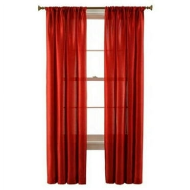 2-PC Set MR2 Red color Rod Pocket Faux Silk Window Curtain Treatment, Set of Two (2) Solid Semi Sheer Panels 55" W x 84" L (Each)