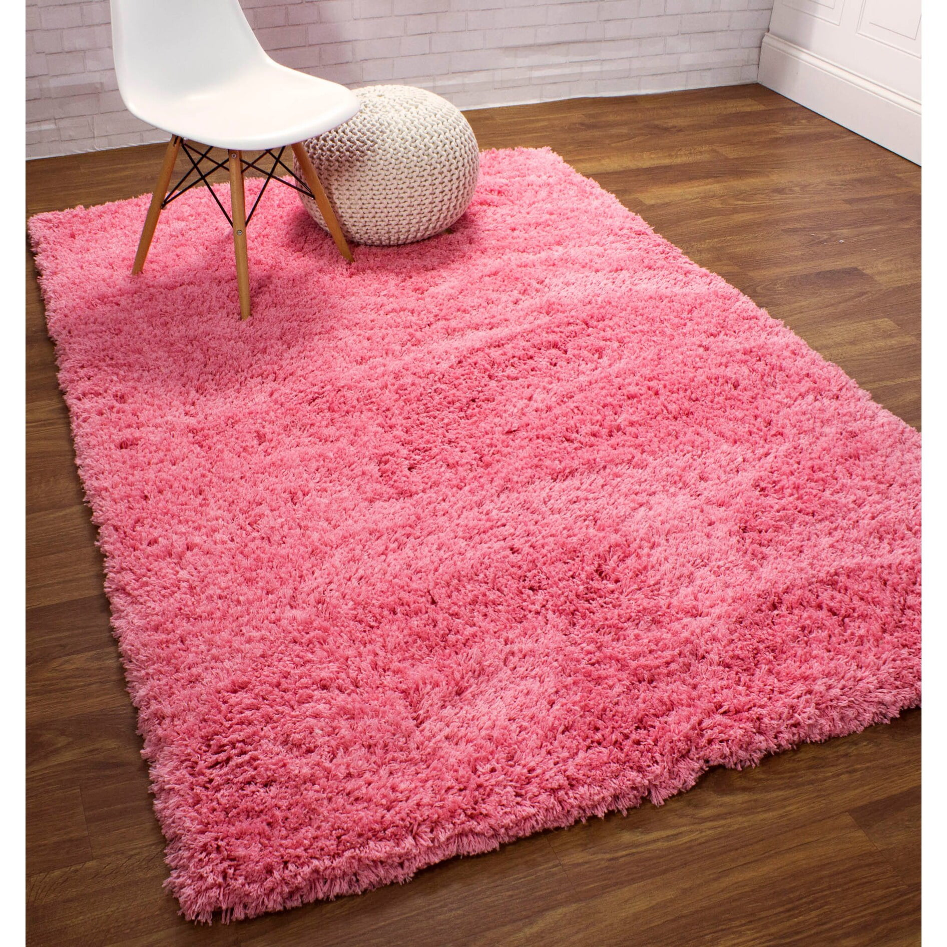 Super Area Rugs Contemporary Handmade Flokati Shag Solid Area Rug in Soft Pink 