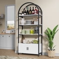 thumbnail image 5 of Casendy 71" Tall Arched Bookshelf, 3 Tier Bookcase with Storage Cabinet, Metal Frame Book Shelf Display Storage Shelves for Living Room, Home Office, White, 5 of 9