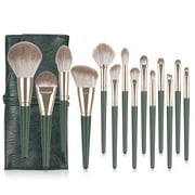 Makeup Brush Set with Bag, BUSATIA 14Pcs Premium Synthetic Powder Foundation Concealer Eyeshadow Blush, Green