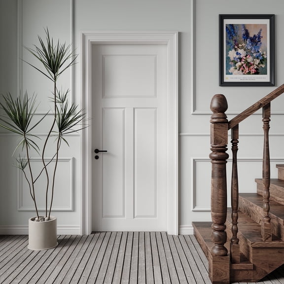 30" X 80" White 3 Panel T Shape Solid Manufactured Wood Interior Shaker Standard Door for Bedroom Livingroom w/o Frame& Hardware Kit
