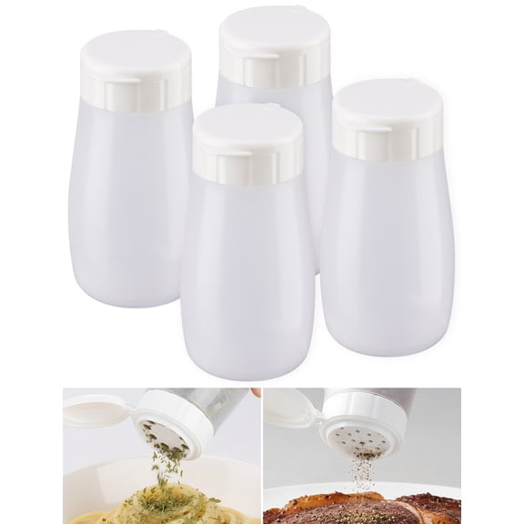 NiHome Dual-Hole Spice Bottles Set - Small & Large Hole Shakers for Powder and Granular Seasonings, BPA-Free Food-Grade Plastic, Transparent Sealed Jars for Camping, Picnic, BBQ (4PCS)