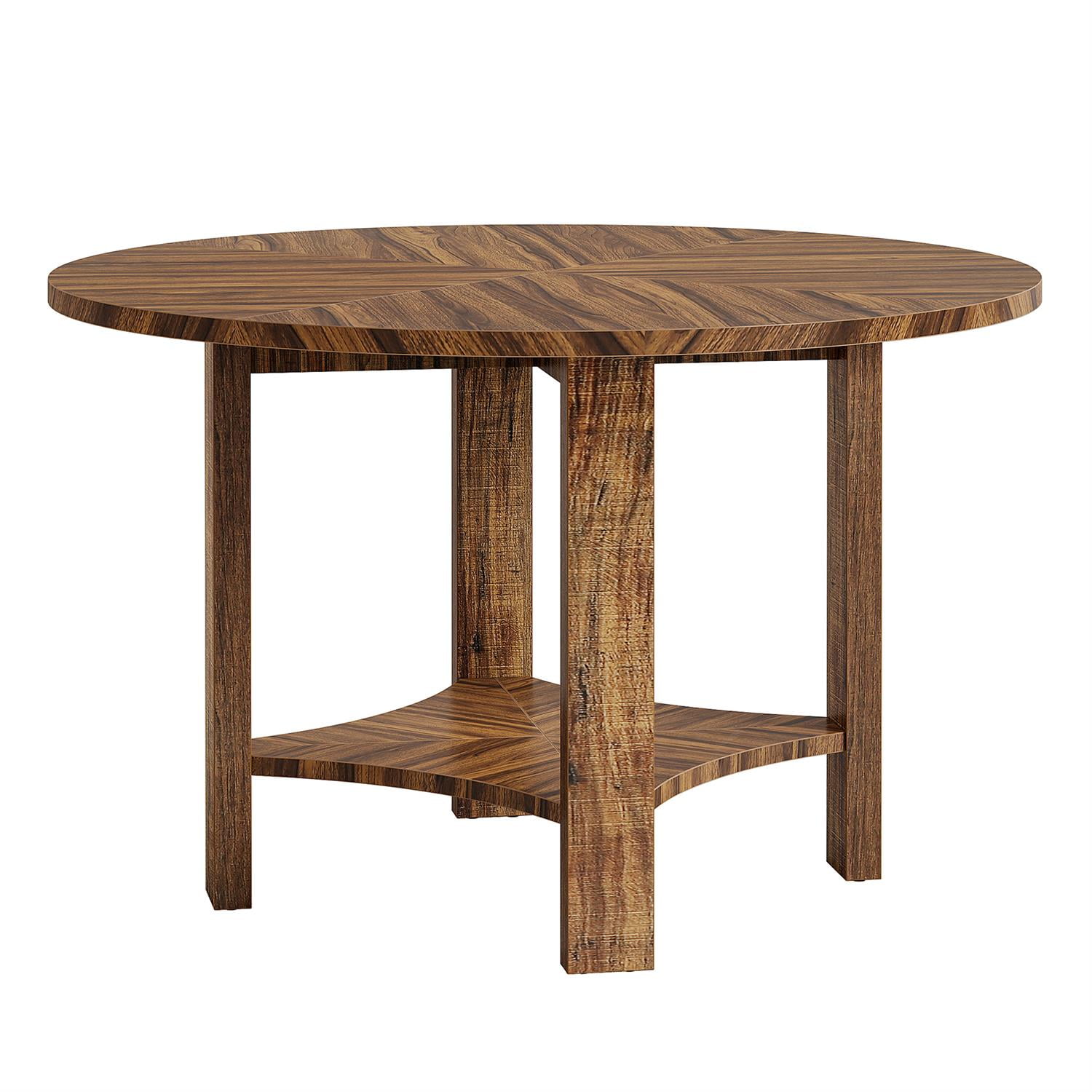 Demi Bonn 47" Round Wood Dining Table with Storage, Modern Kitchen Table for Home, Family Dining, Sturdy Construction, Brown