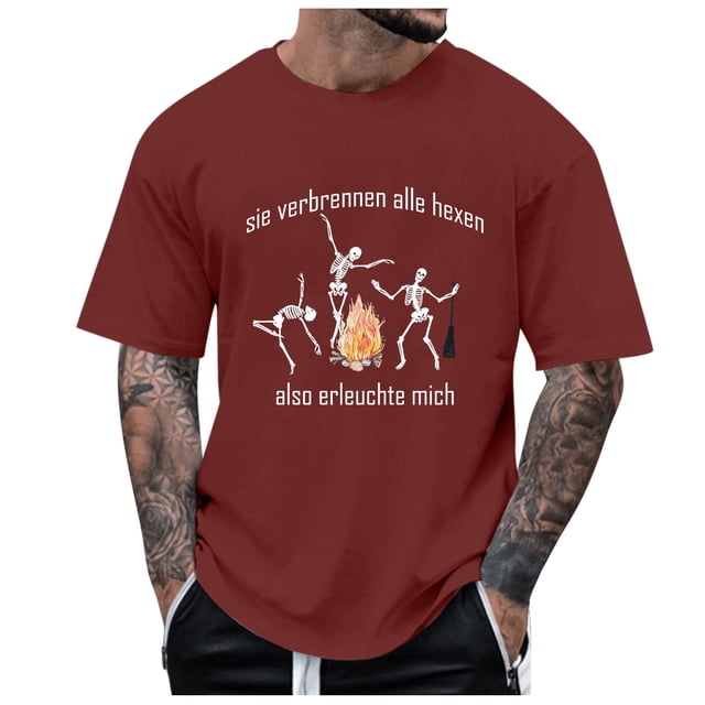 Haut à Manches Courtes Imprimé Thème Halloween pour Homme Col Rond Décontracté Graphique Feu Grande Taille Couleur Unie