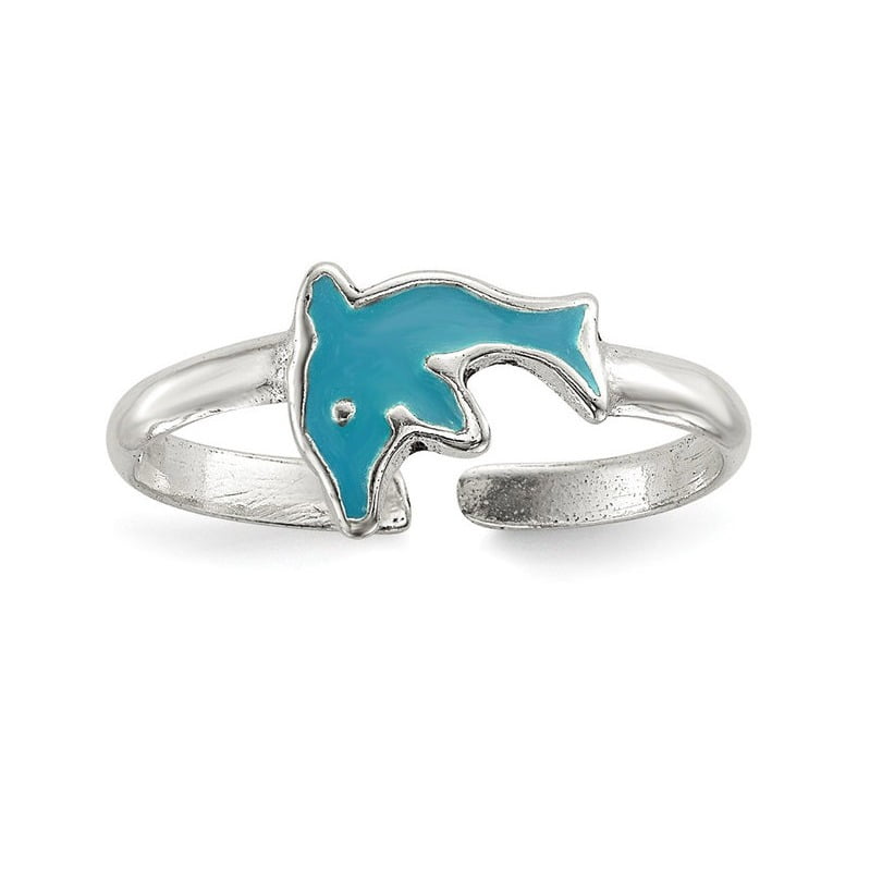 Gem And Harmony Sterling Silver Polished Enameled Dolphin Toe Ring White