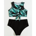 thumbnail image 2 of Gibobby Trajes de Baño para Mujer Estampado de cintura El traje de baño Ropa de playa Traje de baño Push Mujer Bikinis Bikini Hojas Trajes de baño altos (Verde de menta,CH), 2 of 4
