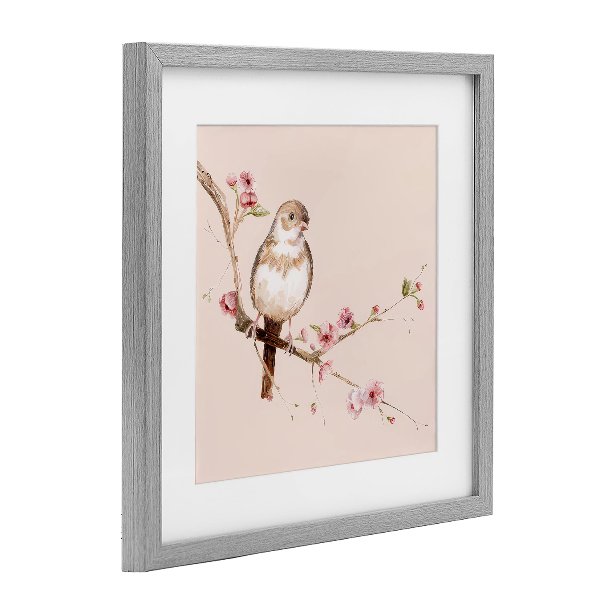 Sweetest Brown Bird Gray Framed Print Under Glass, design by Lisa Wehmeyer