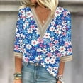 thumbnail image 2 of Levmjia Summer Womens Plus Size Tops Short Sleeve Fashion Women's V-Neck 3/4 Sleeve Lace Splicing Floral Print Casual T- Shirt Blouse Tops, 2 of 5