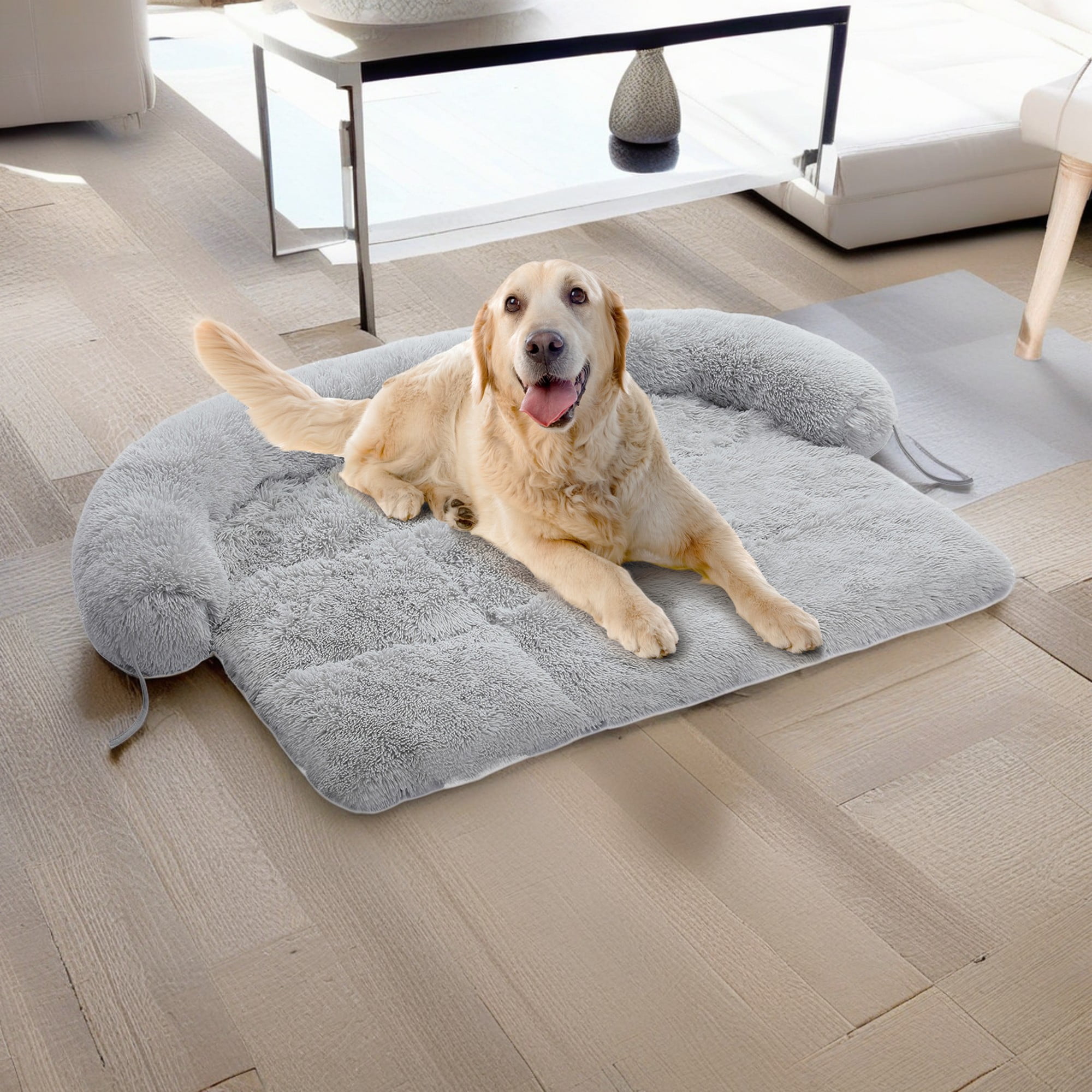 Kadyn 45" Dog Bed for Couch, Calming Dog Beds for Large Dogs, Fluffy Plush Bed for Pets, Anti Anxiety Dog Bed with Removable Cover, Gray
