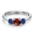 thumbnail image 3 of Gem Stone King 925 Sterling Silver Red Garnet and Blue Created Sapphire Engagement Ring for Women | 1.05 Cttw | Round 5MM | Gemstone January Birthstone | Size 9, 3 of 6