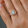 thumbnail image 4 of Gem Stone King 18K Rose Gold Plated Silver Sky Blue Topaz and White Moissanite Ring for Women (2.01 Cttw, Gemstone Birthstone, Cushion/Checkerboard Cut 6MM, Available in Size 5, 6, 7, 8, 9), 4 of 4
