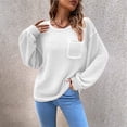 thumbnail image 3 of Camiseta informal de algodón con cuello redondo para mujer, Camiseta de punto con bolsillo Simple, Camiseta holgada de manga larga de murciélago, 2022, 3 of 5