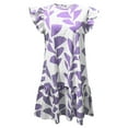 thumbnail image 3 of Green Leaf Print Dress Ruffle Detail, Lightweight Polyester, Crew Neck, Knee Length, Machine Washable for All Seasons, 3 of 7