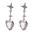 thumbnail image 5 of Pendientes de aguja de plata con forma de corazón de melocotón y estrella de cuatro hombres, dulce, fresco, rojo oscuro, con piedra de amor, pendientes plisados de diamantes, 5 of 5