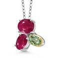 thumbnail image 2 of Gem Stone King 925 Silver and 10K Yellow Gold Red Ruby and Green Sapphire Pendant Necklace for Women (3.15 Cttw, Oval 8X6MM, 7X5MM and 6X4MM, Gemstone July Birthstone, with 18 inch Chain), 2 of 4