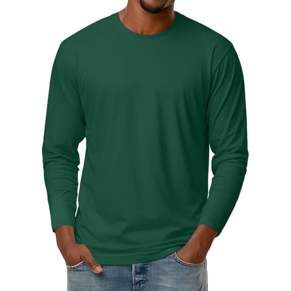 Men's Basic Round Neck Long Sleeve Bottoming Shirt Top for Layering and Everyday Wear - Simple and Versatile Men's Base Layer,Army Green,L