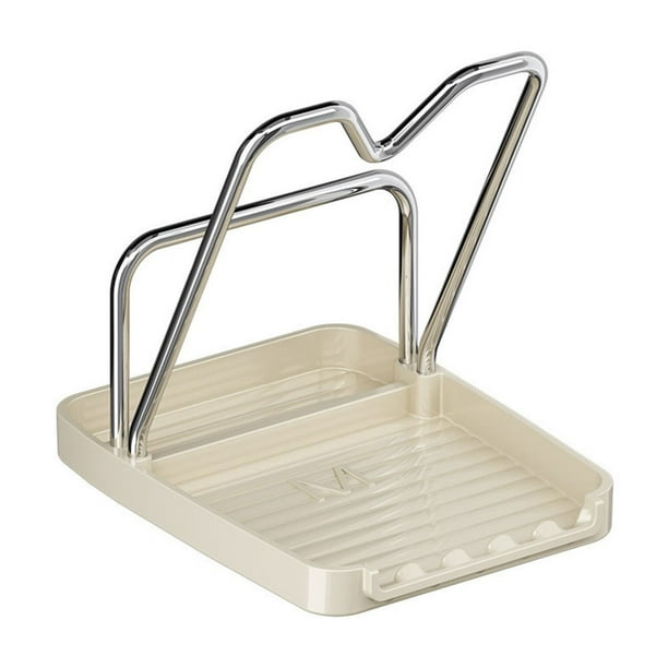 Yhmxh Estante de encimera de cocina, soporte para tapas de ollas, escurridor, organizador de tapas de ollas, soporte para tabla de cortar con bandeja de drenaje, resistente y duradero.