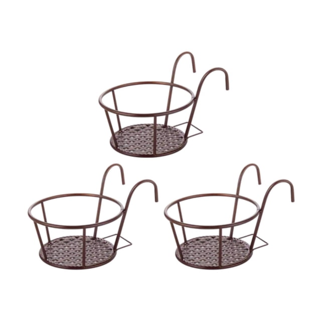 Cesta de colgantes de arte de hierro 3x sobre el ferrocarril soporte para macetas contenedor de contenedores de macetas de metal para la planta de Bronce