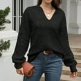 thumbnail image 4 of Fnooota Sweaters for Women, V Neck Knit Lightweight Long Sleeve Pullover Tops Black Size XL, 4 of 9