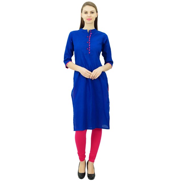 Phagun Kurti en Coton Uni Tunique Designer Col Mandarin Kurta Ethnique Décontractée Blouse