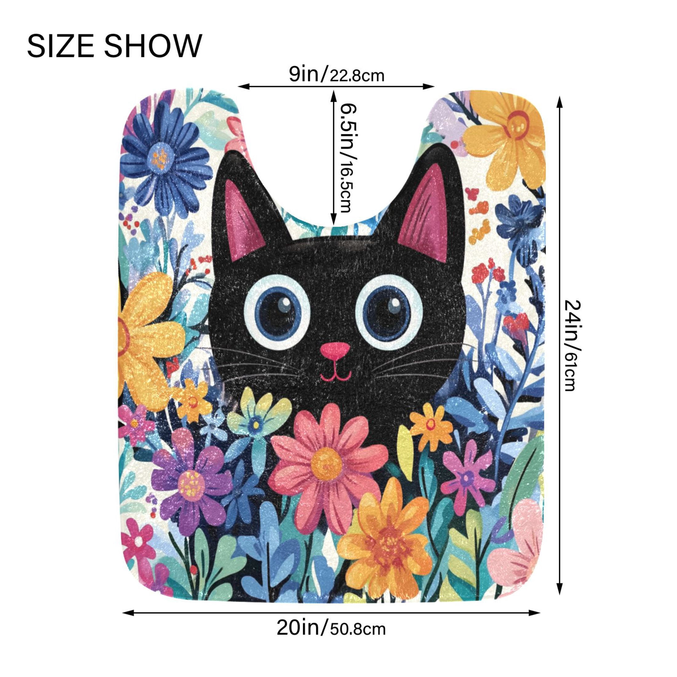 2 Piece Soft Bathroom Rug Set Black Cat in The Flower Bath Mat and U-Shaped Toilet Contour Rug (16"x24"+20"x24")