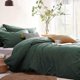 thumbnail image 1 of Double Duvet Cover Set Dark Green Solid Color Breathable Quilt 200x200cm With Zipper Closure And 2 Pillowcases 50x75cm, 1 of 4