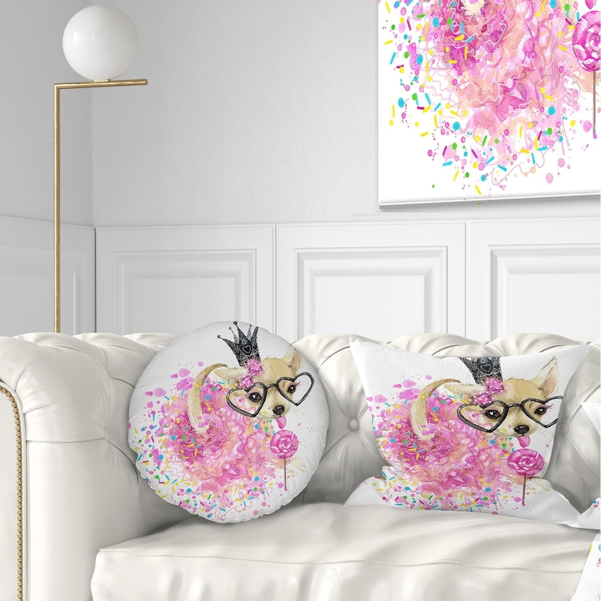 Design Art Designart Cute Dog With Crown And Glasses Contemporary Animal Throw Pillow Walmart Com Walmart Com