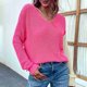 thumbnail image 2 of Suéter con cuello en V, manga larga, diseño sin espalda, suéter suave y cómodo para mujer para vacaciones escolares, fecha de compras, rojo rosa S, 2 of 6
