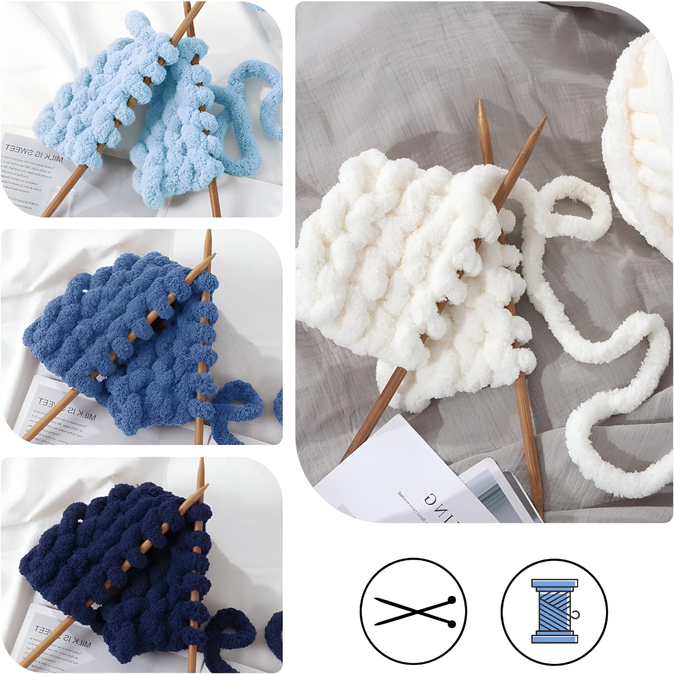 AUQ 2026 New 8Pcs Assorted Chunky Yarn for Crocheting,Super Bulky Large Soft Fluffy Yarn,Plush Fuzzy Yarn,Thick Chenille Yarn for Hand Knitting/Arm Knitting(27Yds,8 Oz Each Skein)