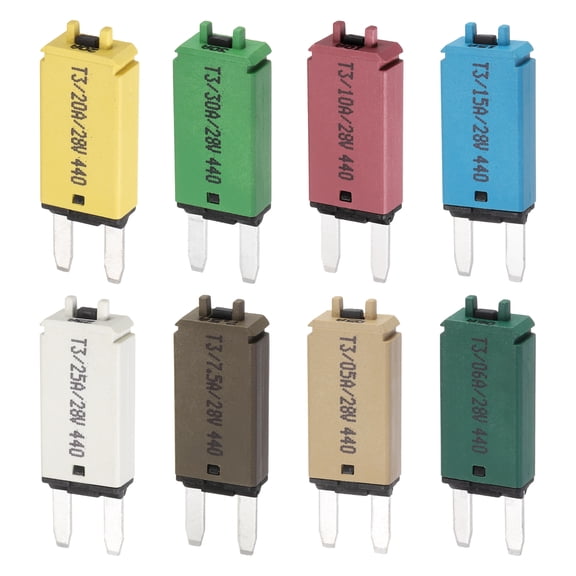 Uxcell 8 Pack 28V DC 10A 10A 15A 20A 25A 30A 5A 6A 7.5A Multicolor ATC/ATO Manual Narrow Mini Resettable Fuse