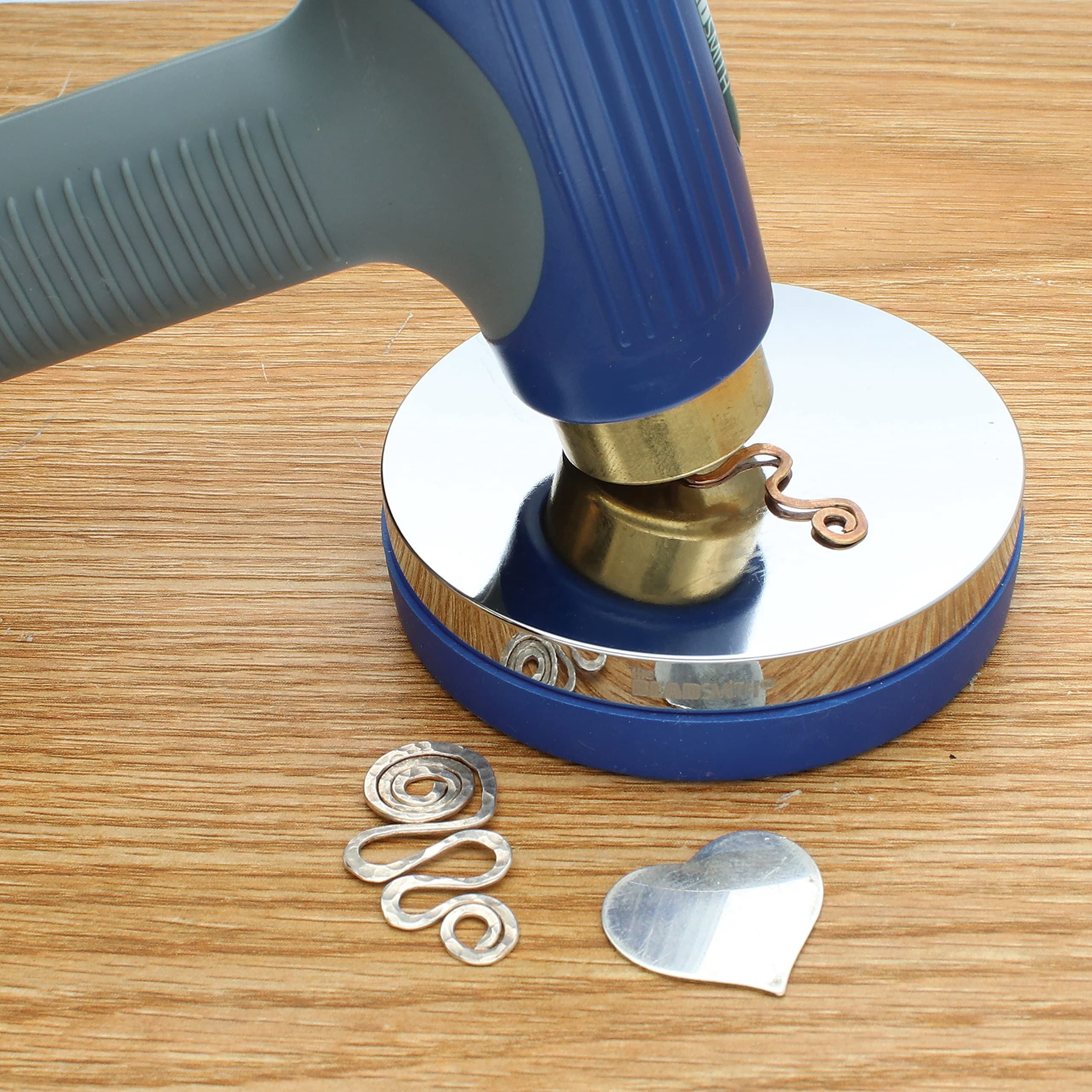 The Beadsmith Stamping Tools Combo – Metal Elements – Patent Protected EZ Strike Hammer with Interchangeable Heads & Ergonomic Handle – Steel Bench Block with Soft Plastic Base to Alleviate Rebound