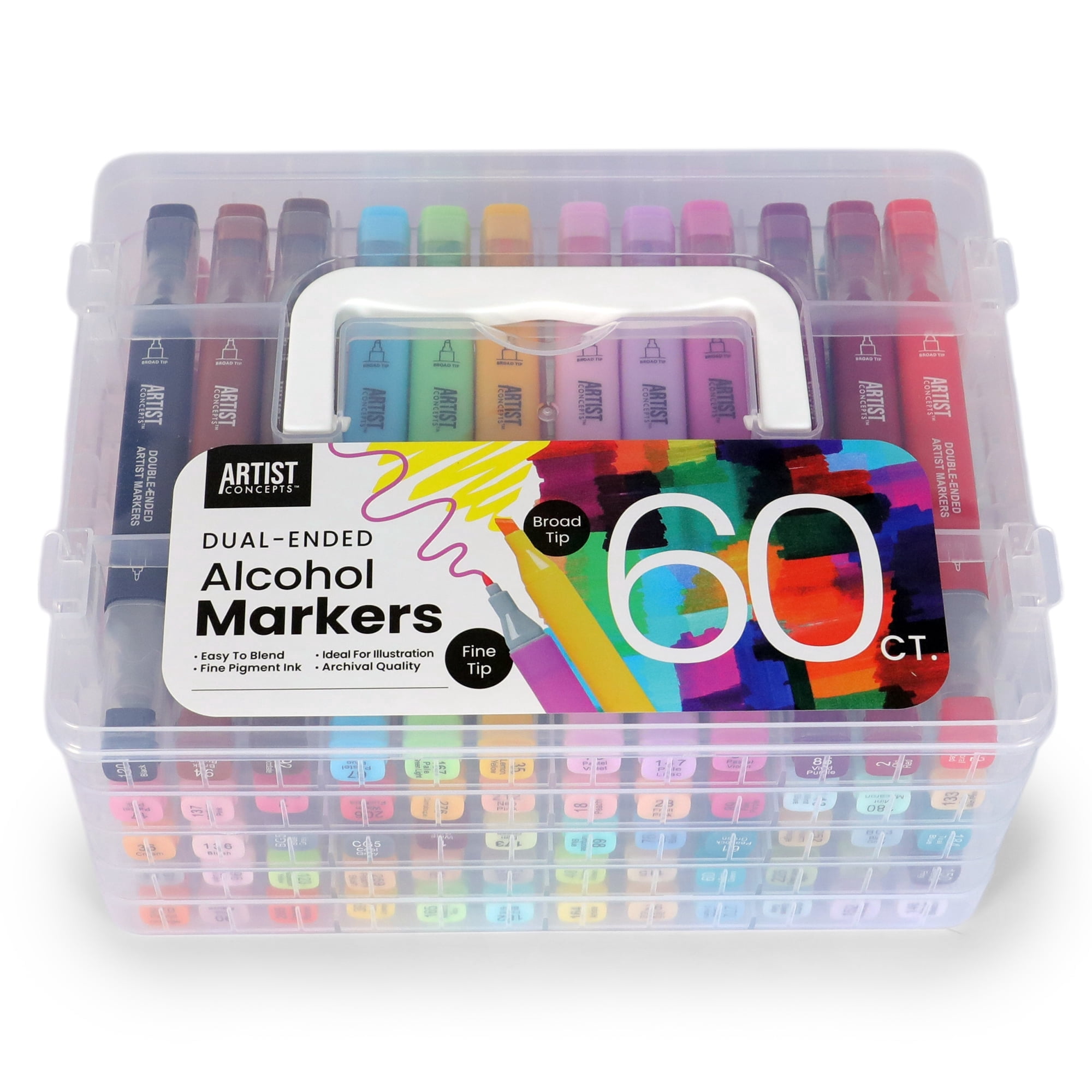 Artist Concepts Dual-Ended Alcohol Markers Set with Plastic Case