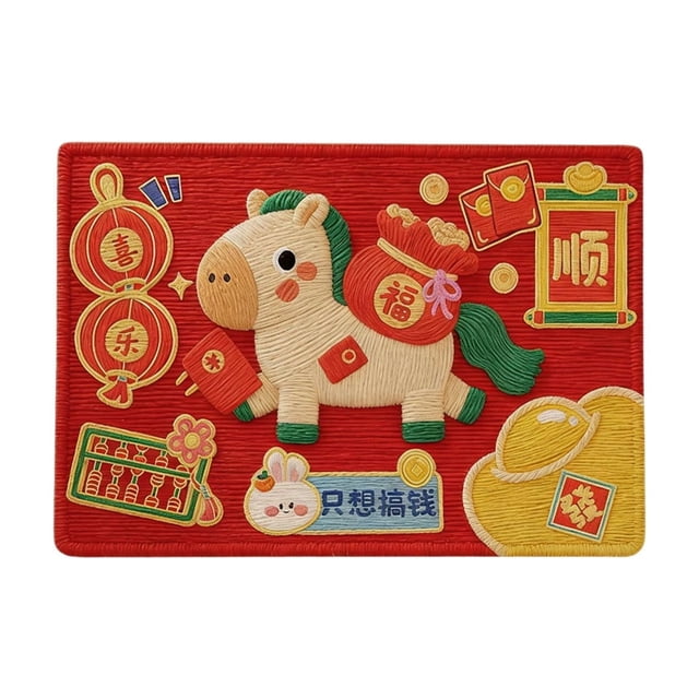 Yhmxh Alfombrillas de baño para baño Alfombra de baño Felpudo rojo de Año Nuevo para entrada, diseño de caballito, de tierra de diatomeas, antideslizante, absorbente de agua Decoración del baño