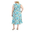 thumbnail image 2 of ANNE KLEIN Womens Teal Tie Lined Hook And Eye Closure Printed Sleeveless V Neck Midi Fit + Flare Dress Plus 1X, 2 of 4