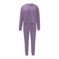 thumbnail image 4 of Elainilye Fashion Women Two Piece Outfits Fall Sweatsuit Casual Round-Neck Button Long Sleeve Top Elastic Waist Pants Sets,Purple, 4 of 9