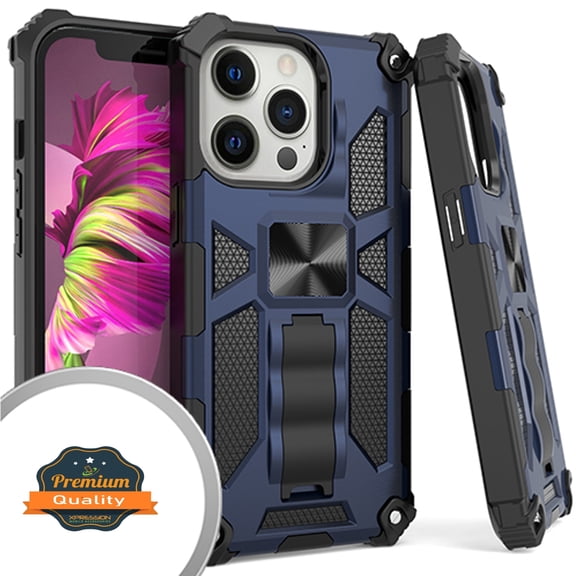 Xpression Case for Apple iPhone 13 (6.1") Cases with Invisible Kickstand Stand Dual Layer Hybrid Defender Military Grade Shockproof PC   TPU Phone Cover [Blue]