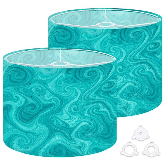 Lamp Shades Set of 2 Easy Assembly Creative abstract acrylic painted waves Turquoise marble texture Blue Drum Lampshades for Table Lamps Floor Lamps Pendant Light 13"x13"x10" Replacement Lamp Shade