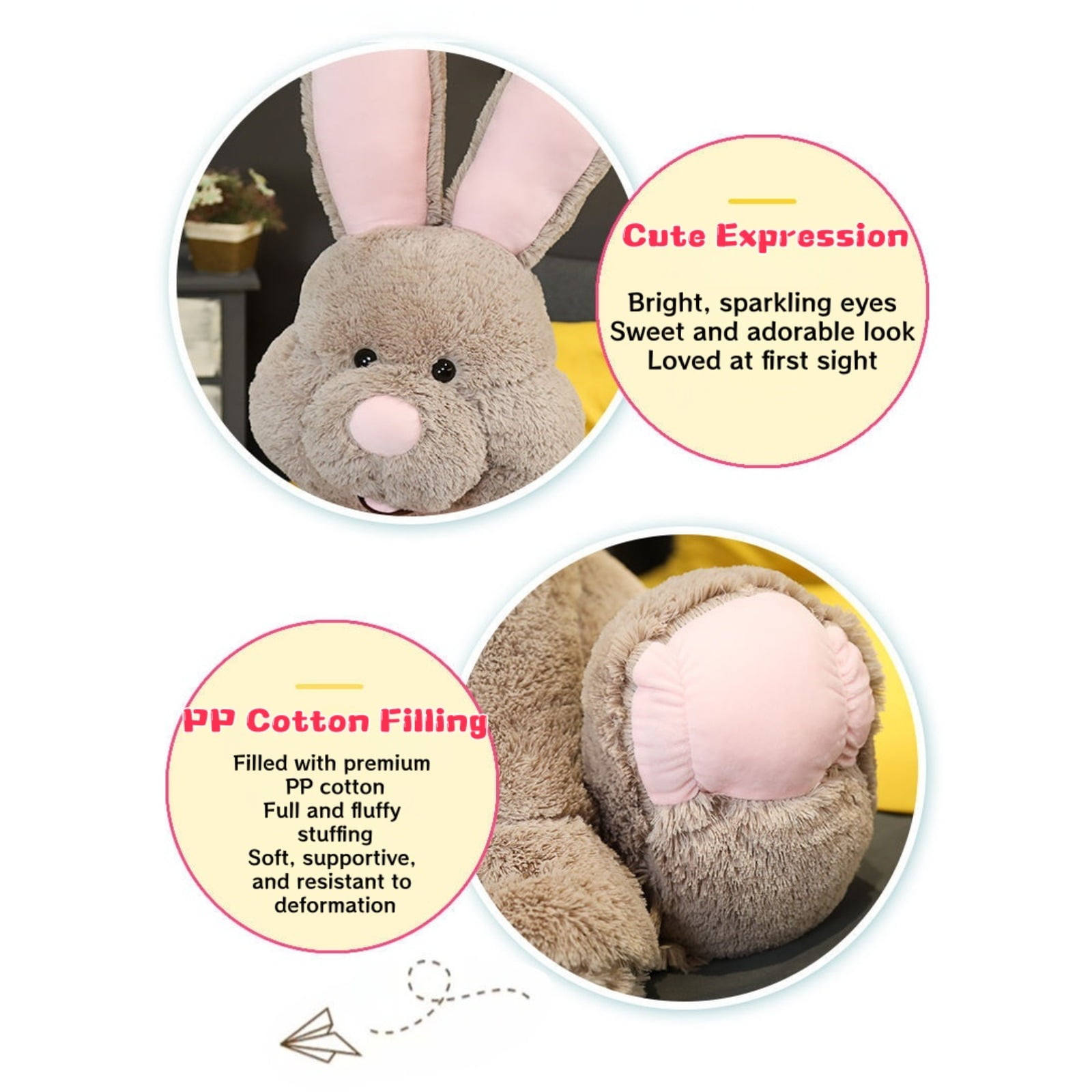 Big Ears Bunny Plush Toy, Ultra Soft Stuffed Rabbit Doll with Long Ears Design, Cute Plush Bunny Pillow for Hugging, Cozy Decorative Plush Toy for Bedroom Sofa Home Decor, Birthday Gift Idea
