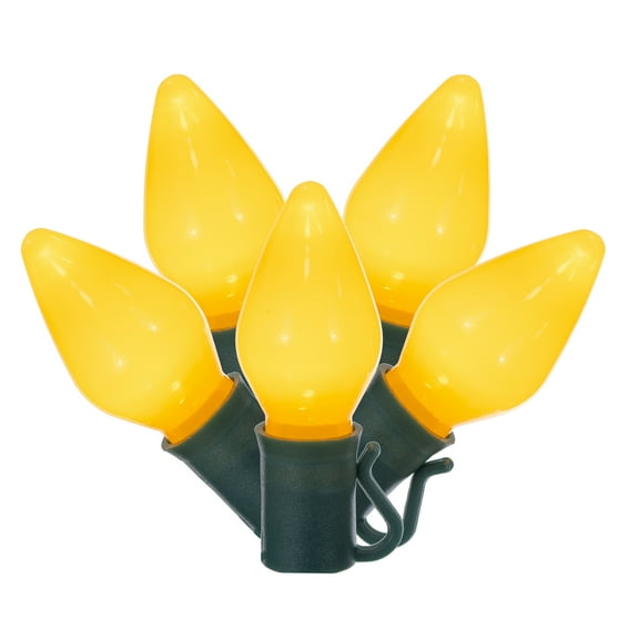 Vickerman 25 Yellow Ceramic C7 LED Light on Green Wire, 16' Christmas Single Mold Light Strand