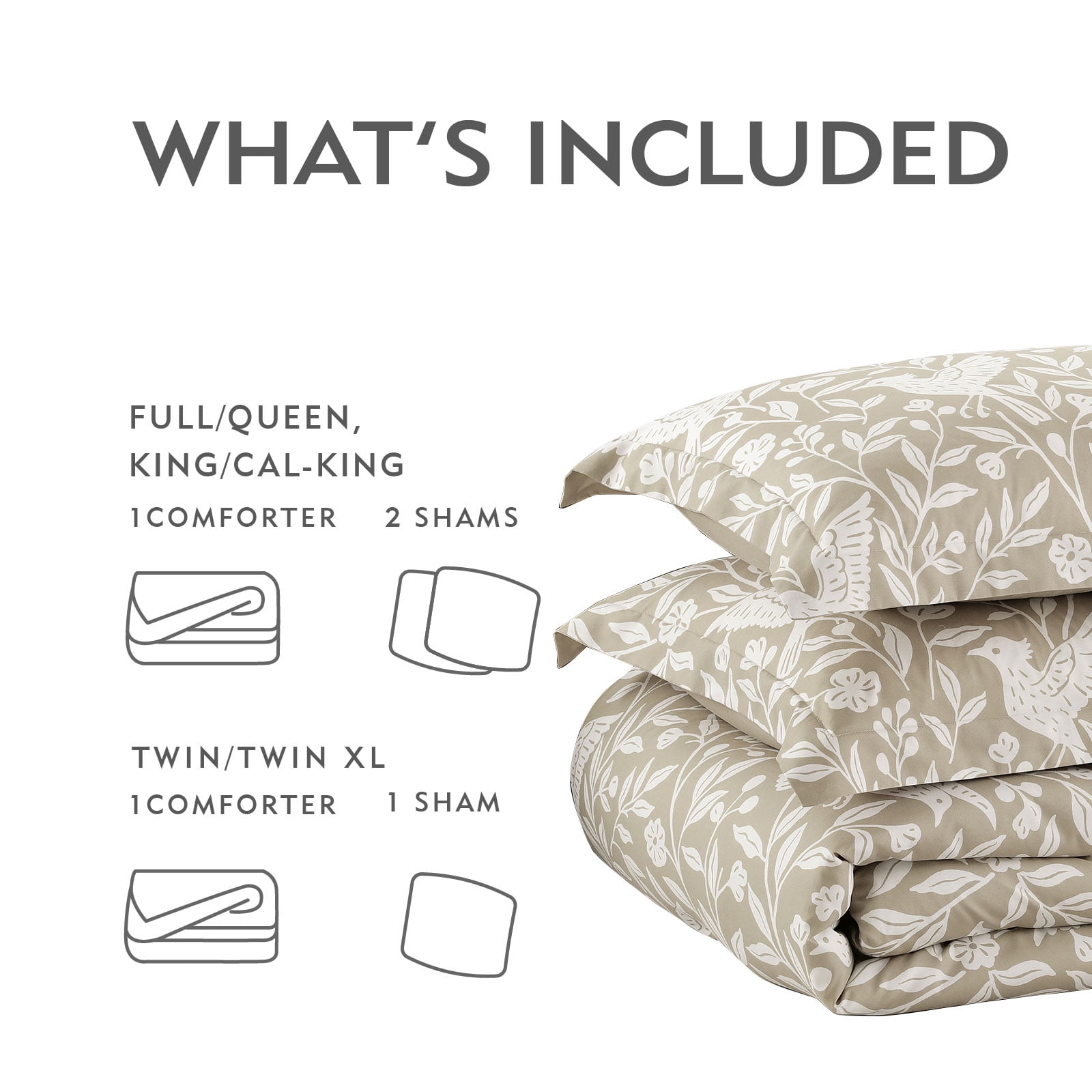 Notticasa 3-Piece Printed Comforter Sets,Beige,Twin,Features a Floral and Peacebird Design, Including a Quilt Cover and Pillowcases