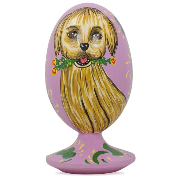 Golden Retriever Dog with Flower Wooden Figurine