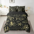 thumbnail image 2 of Erosebridal Sealife Print Bedding Sets Twin Size, Octopus Starfish Comforter Sets with Sheets, Black Gold, Reversible 7 Pieces, 2 of 6