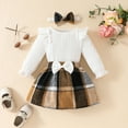 thumbnail image 1 of WENXIAOO Christmas Plaid Skirt Set for Toddler Girls Ruffles Long Sleeve Ribbed Knit Tops Plaid Mini Skirt Christmas Skirt Set for Infant Girls 9-12 Months, 1 of 4