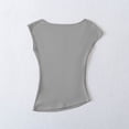 thumbnail image 4 of Fengqque Women's Cotton Cap Sleeve T-Shirts Asymmetrical Neck Cutout Side Ruched Slim Fit Soft Stretchy Comfy Top Gray M(M), 4 of 5