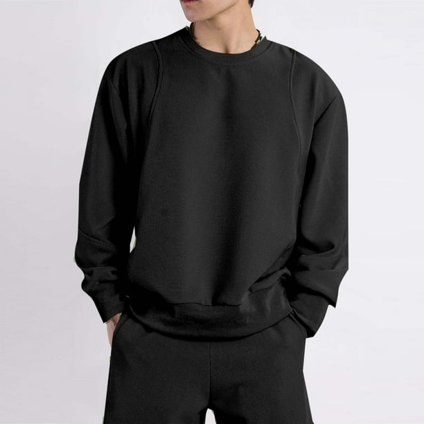pstuiky Camisas suaves de manga larga para hombre, Camiseta deportiva informal de manga larga con cuello redondo y color liso para hombre, ideal para uso en interiores y exteriores. salir tops xxl
