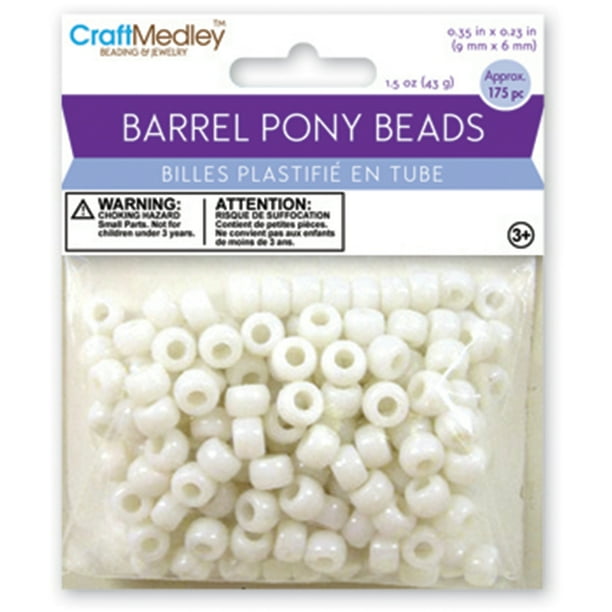 Perles CraftMedley Pony, standard, 9 mm, blanches, 175 pièces